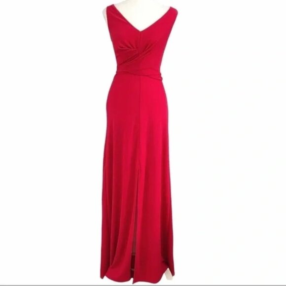 BCBGMaxAzria Dresses & Skirts - BCBGMAXAZRIA RED LONG EVENING DRAPED BELTED SLEEVELESS FLOWY DRESS - XXS